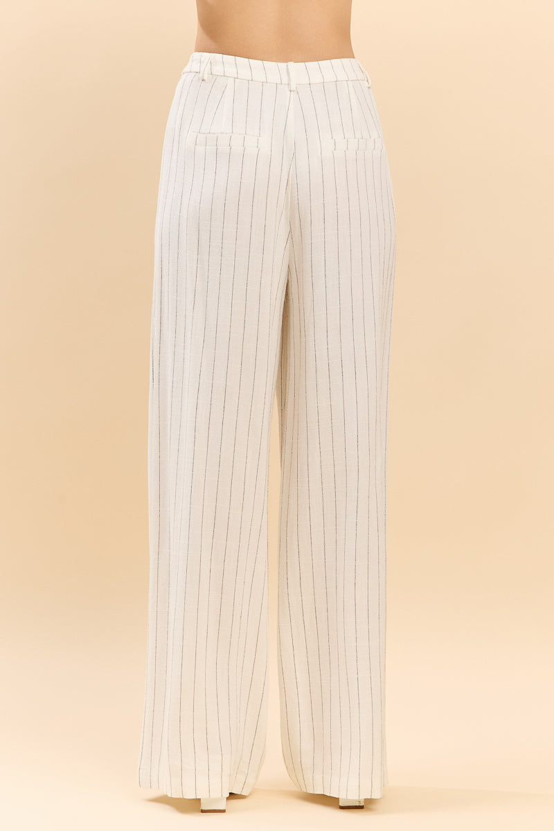 Striped Collared Crop Top & Wide-Leg Pants Sets