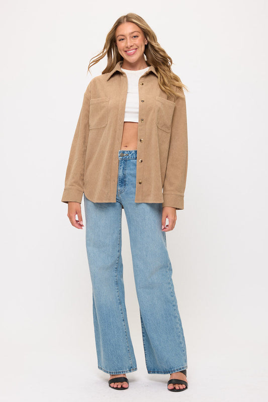 Corduroy Button-Up Overshirt Cotton Shacket