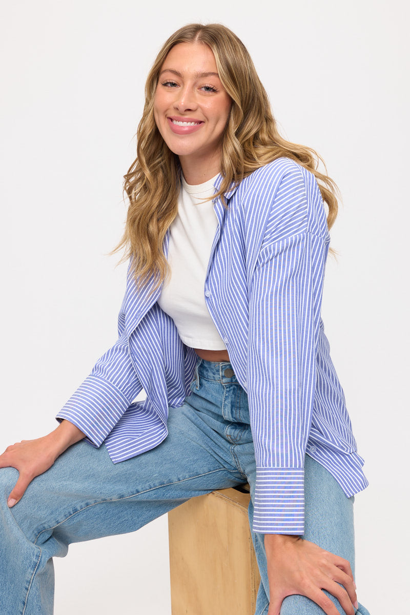 Relaxed Striped Button-Down Shirt Blouse