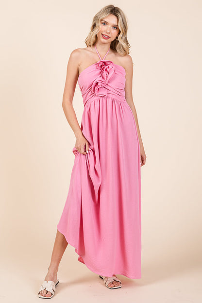 Halter Neck Smocked Embellished Maxi Dress