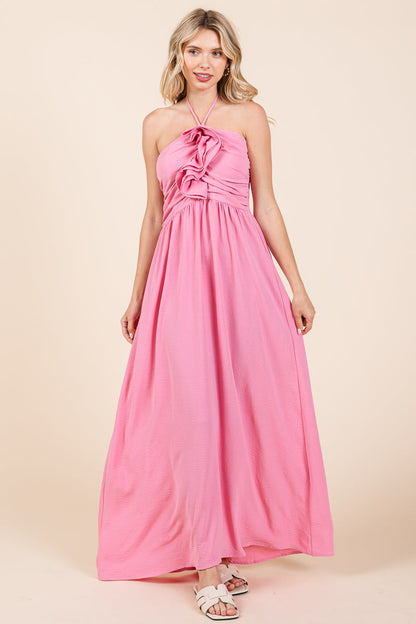 Halter Neck Smocked Embellished Maxi Dress