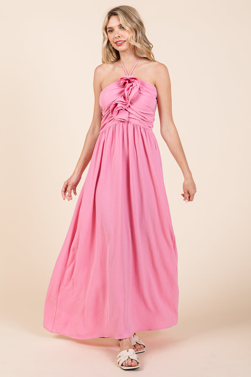 Halter Neck Smocked Embellished Maxi Dress