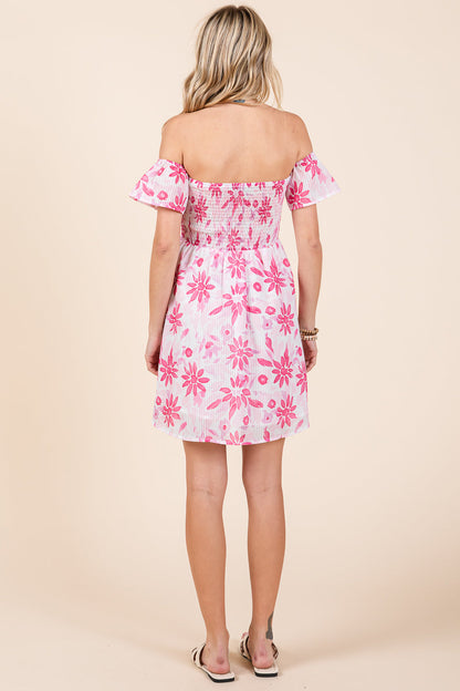 Floral Off Shoulder Smocked Mini Dress