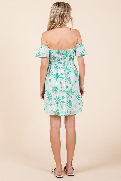 Floral Off Shoulder Smocked Mini Dress