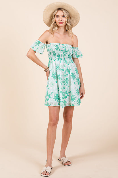 Floral Off Shoulder Smocked Mini Dress