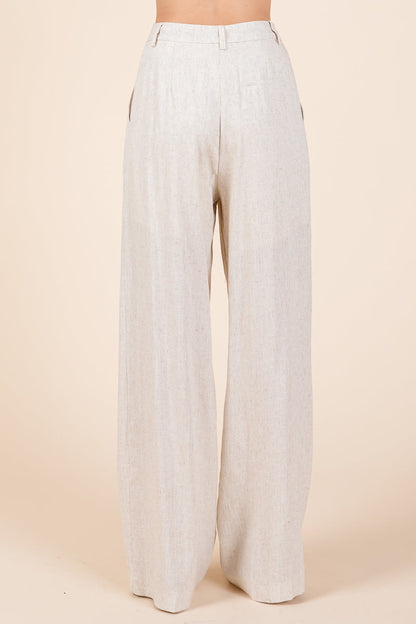 Two Piece Linen Ruffled Top and Wide Leg Pants Set