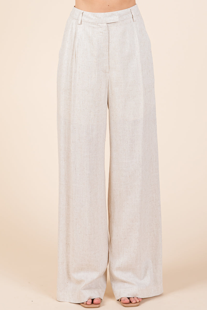 Two Piece Linen Ruffled Top and Wide Leg Pants Set