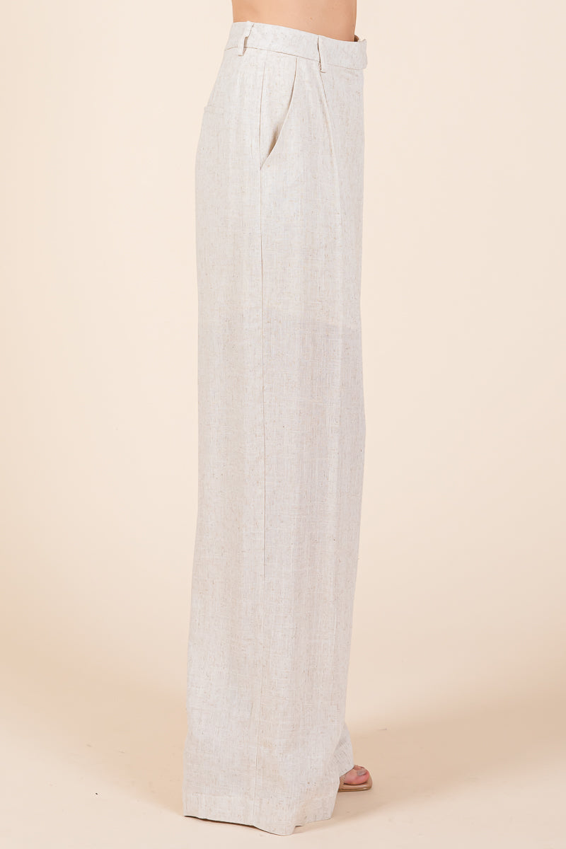 Two Piece Linen Ruffled Top and Wide Leg Pants Set