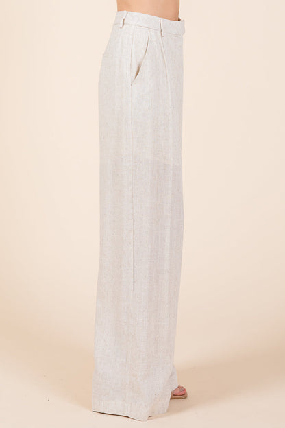 Two Piece Linen Ruffled Top and Wide Leg Pants Set