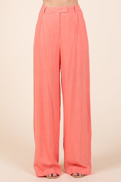 Two Piece Linen Ruffled Top and Wide Leg Pants Set