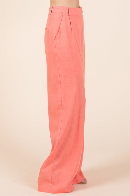 Two Piece Linen Ruffled Top and Wide Leg Pants Set