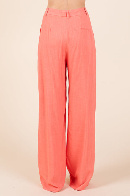 Two Piece Linen Ruffled Top and Wide Leg Pants Set