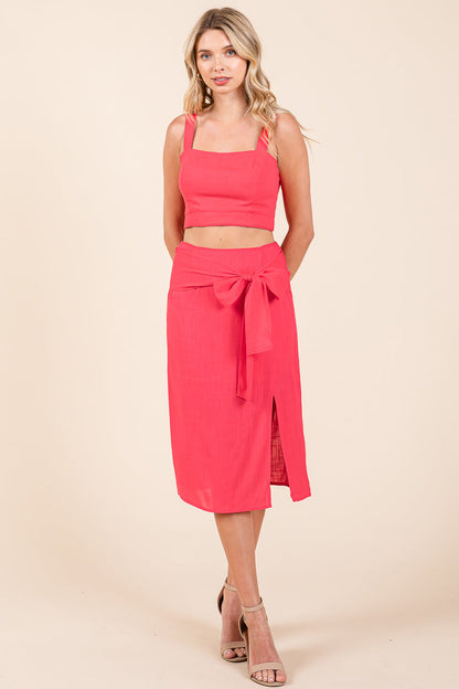 2 Piece Linen Crop Cop and Pencil Skirt Set