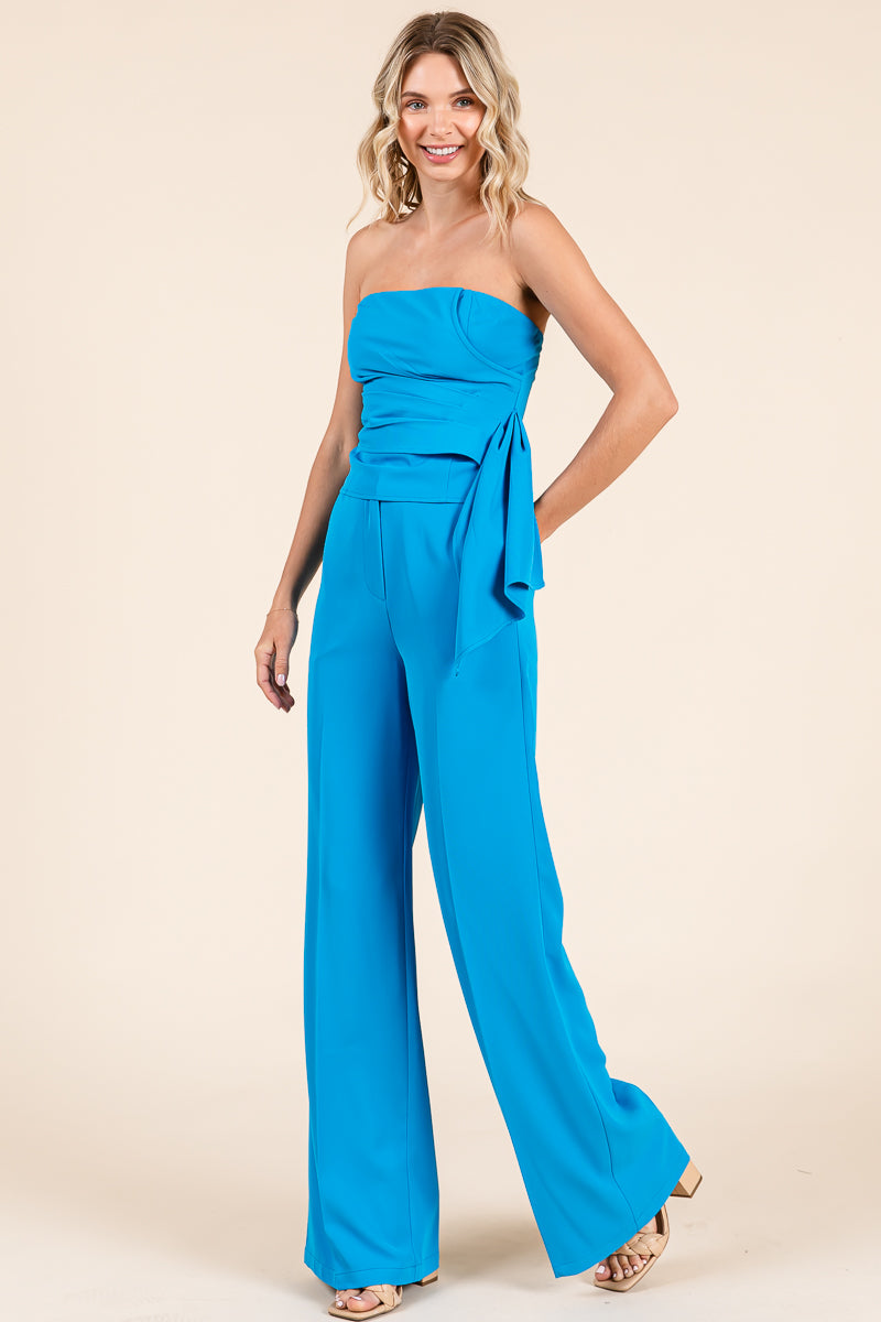 Strapless Smocked Crop Top & Wide-Leg Pants Set