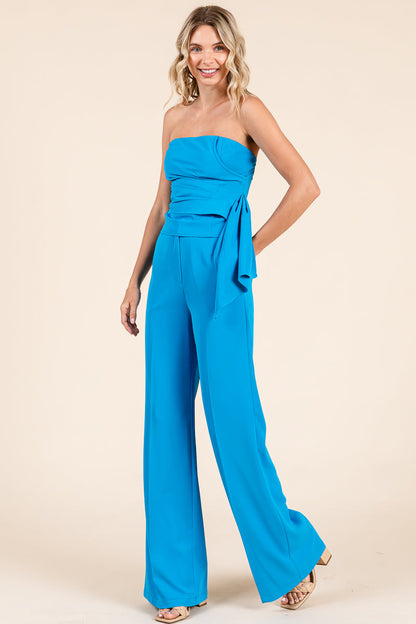 Strapless Smocked Crop Top & Wide-Leg Pants Set