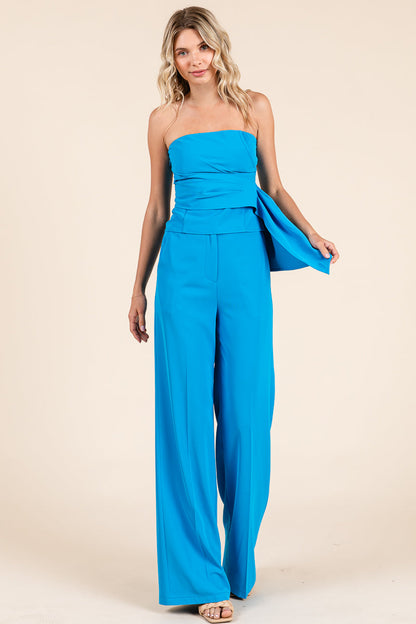 Strapless Smocked Crop Top & Wide-Leg Pants Set