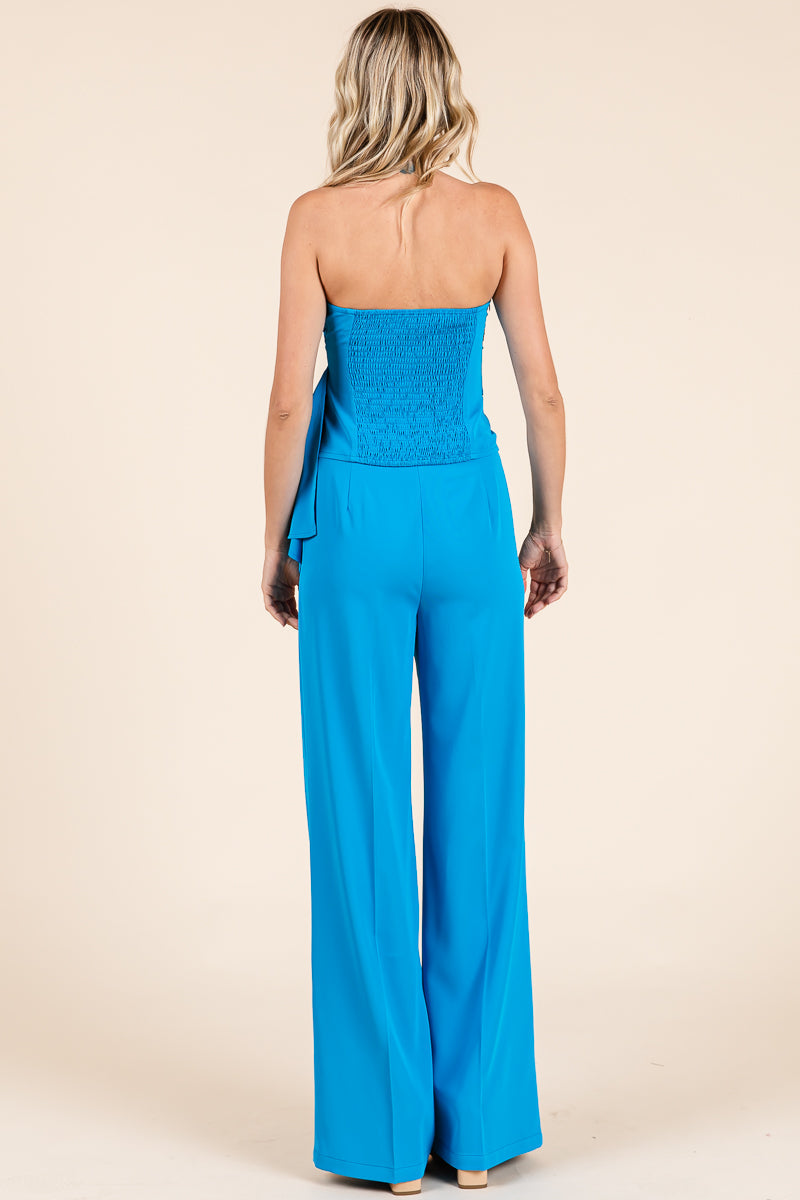 Strapless Smocked Crop Top & Wide-Leg Pants Set