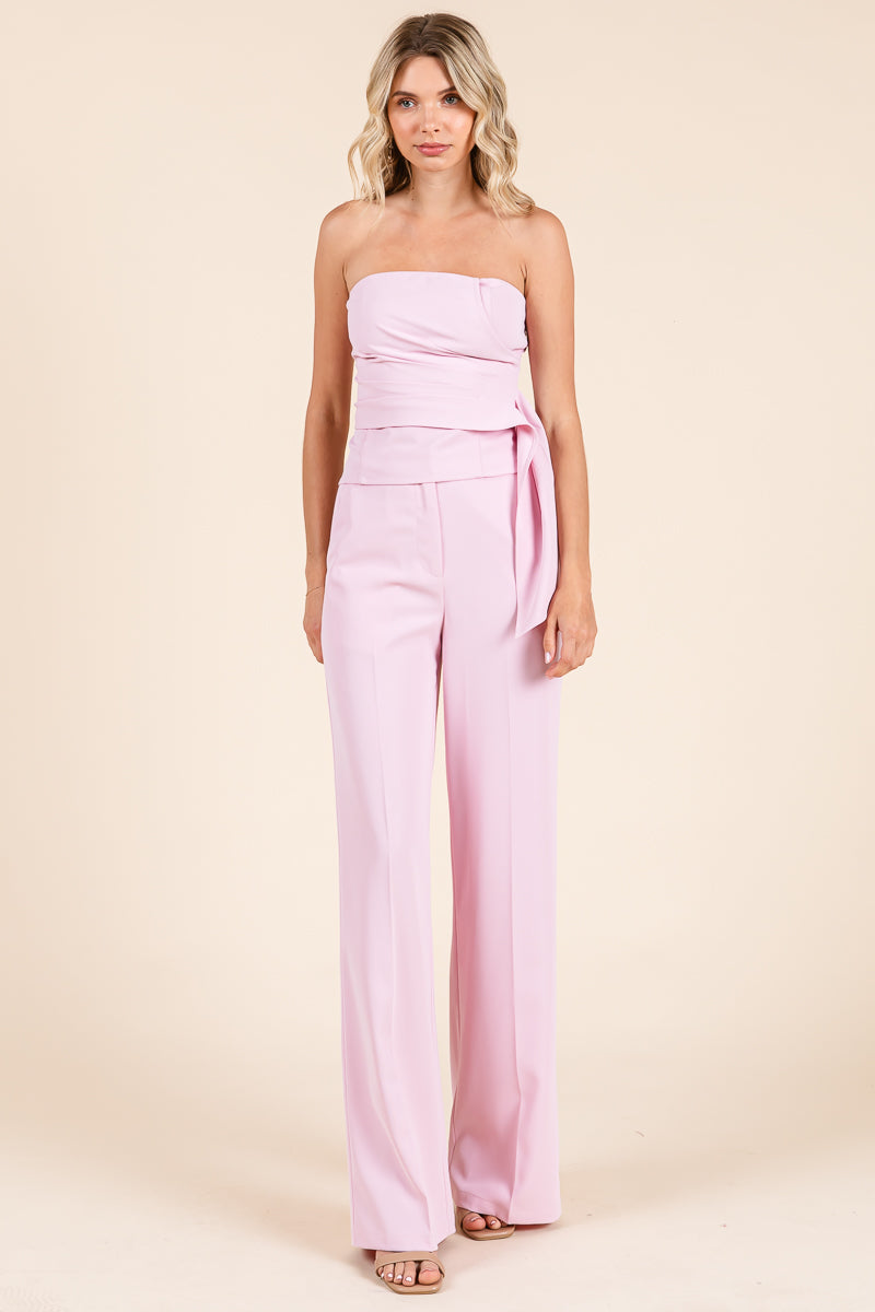 Strapless Smocked Crop Top & Wide-Leg Pants Set