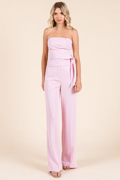 Strapless Smocked Crop Top & Wide-Leg Pants Set