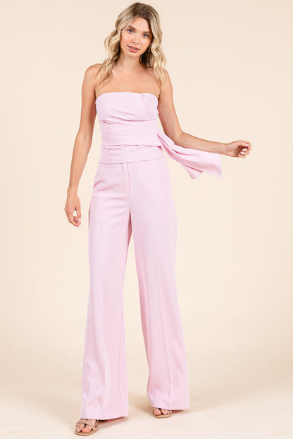Strapless Smocked Crop Top & Wide-Leg Pants Set