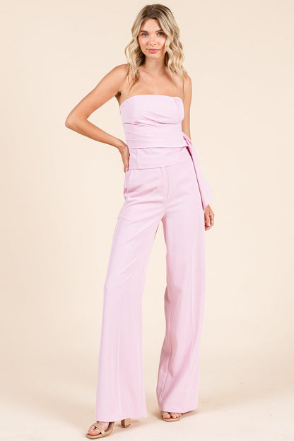Strapless Smocked Crop Top & Wide-Leg Pants Set