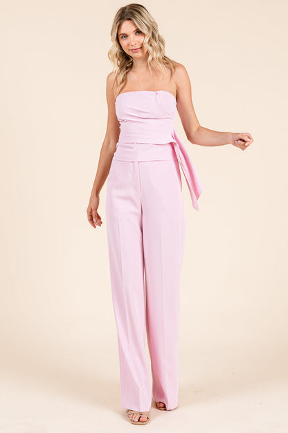 Strapless Smocked Crop Top & Wide-Leg Pants Set
