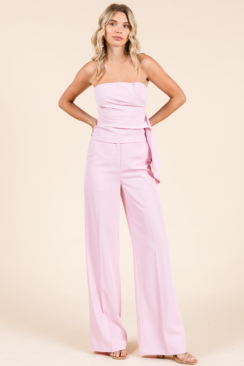 Strapless Smocked Crop Top & Wide-Leg Pants Set