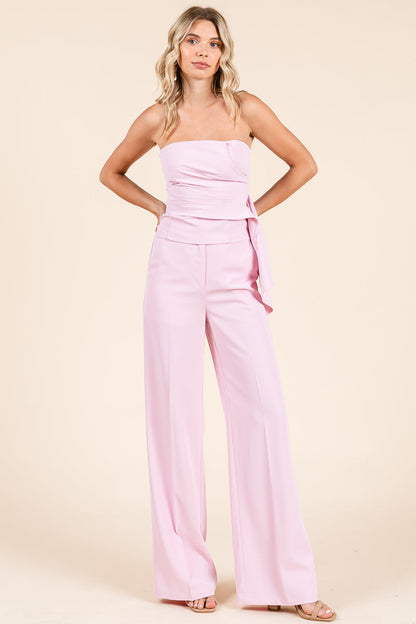 Strapless Smocked Crop Top & Wide-Leg Pants Set