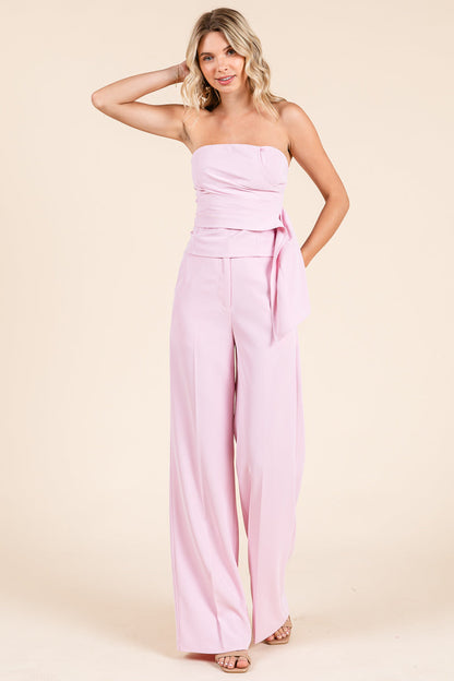Strapless Smocked Crop Top & Wide-Leg Pants Set