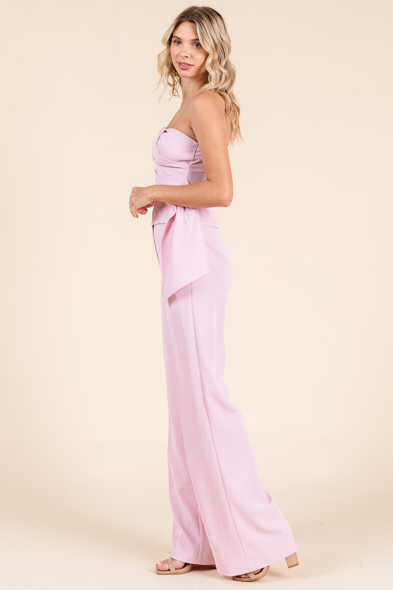 Strapless Smocked Crop Top & Wide-Leg Pants Set