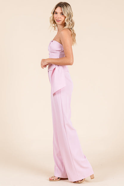 Strapless Smocked Crop Top & Wide-Leg Pants Set