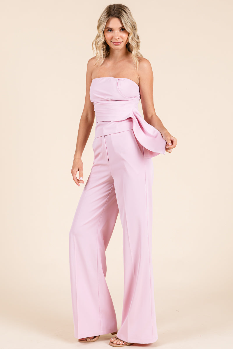 Strapless Smocked Crop Top & Wide-Leg Pants Set