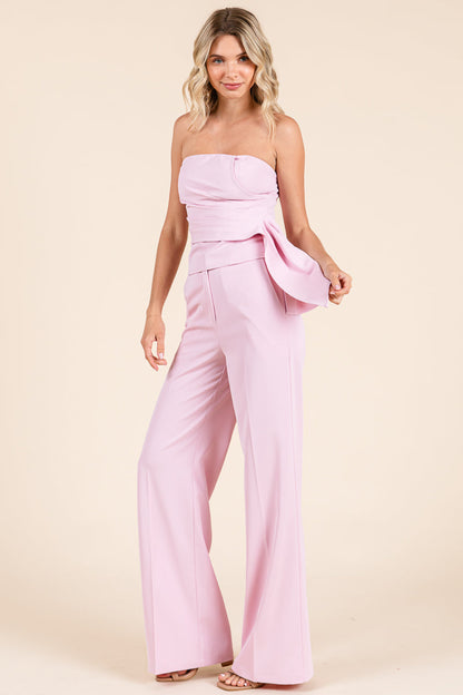 Strapless Smocked Crop Top & Wide-Leg Pants Set
