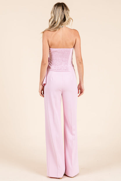 Strapless Smocked Crop Top & Wide-Leg Pants Set