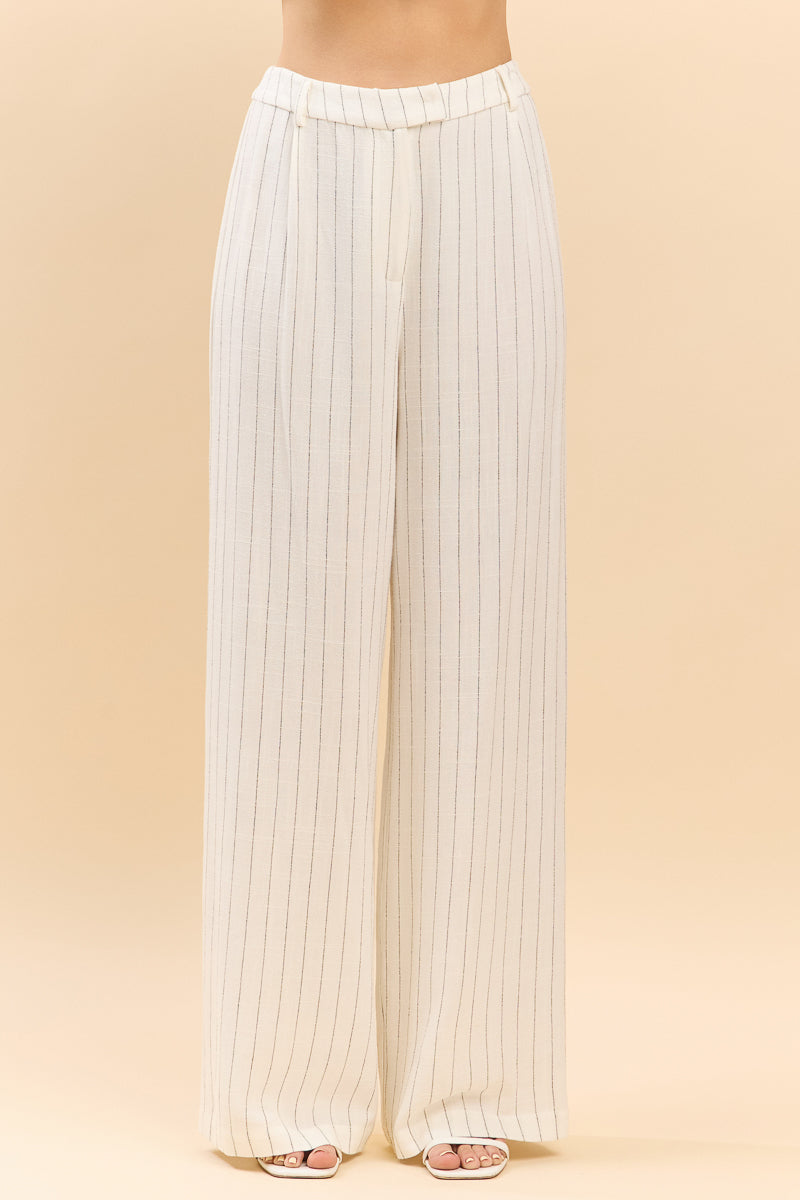 Striped Collared Crop Top & Wide-Leg Pants Sets