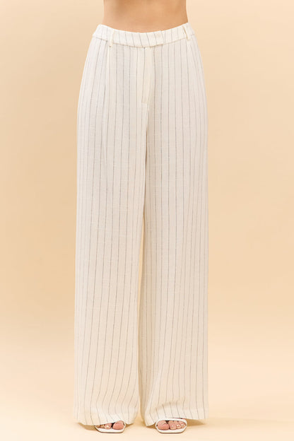 Striped Collared Crop Top & Wide-Leg Pants Sets