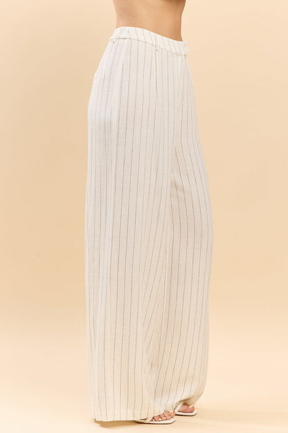 Striped Collared Crop Top & Wide-Leg Pants Sets