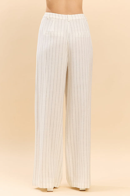 Striped Collared Crop Top & Wide-Leg Pants Sets