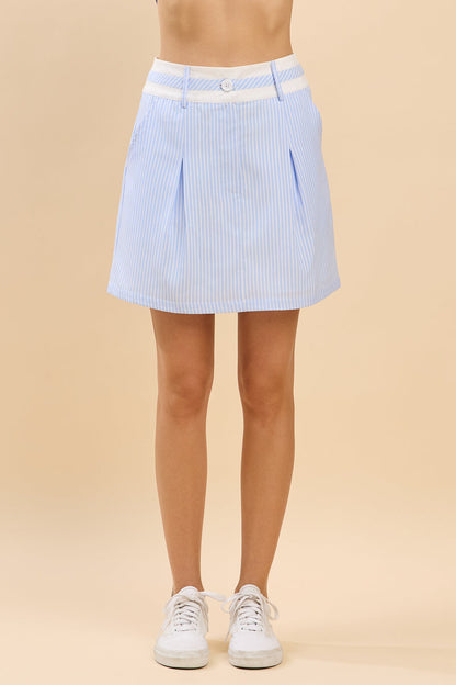 Striped Button-Down Shirt & Pleated Mini Skirt Set
