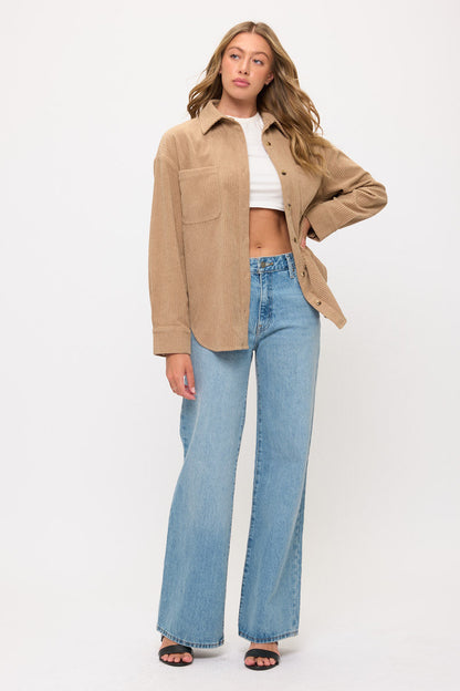 Corduroy Button-Up Overshirt Cotton Shacket