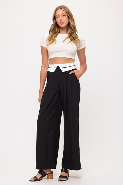 Tux Detail High Waist Wide-Leg Trousers Pants