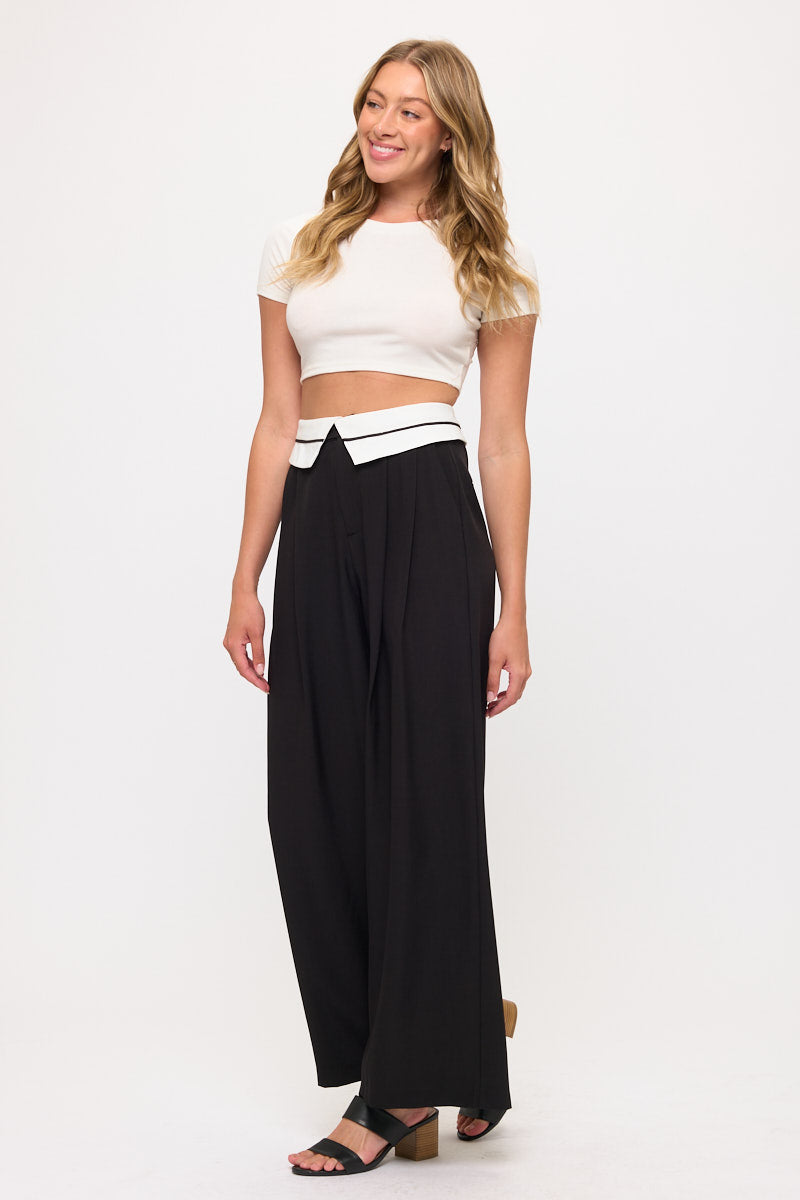 Tux Detail High Waist Wide-Leg Trousers Pants