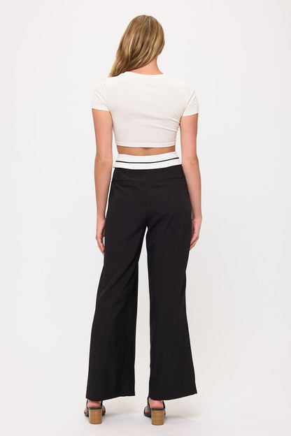 Tux Detail High Waist Wide-Leg Trousers Pants