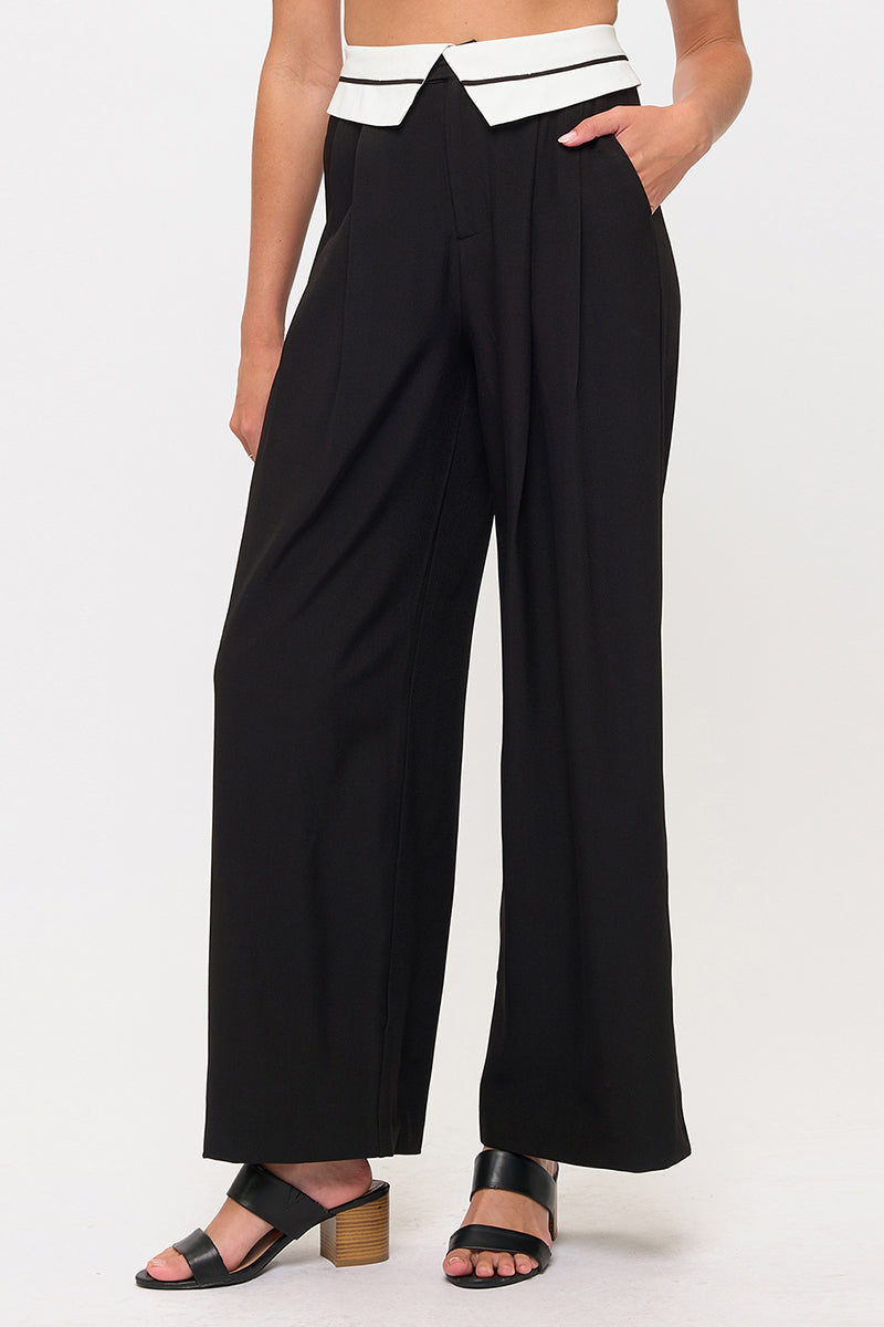 Tux Detail High Waist Wide-Leg Trousers Pants