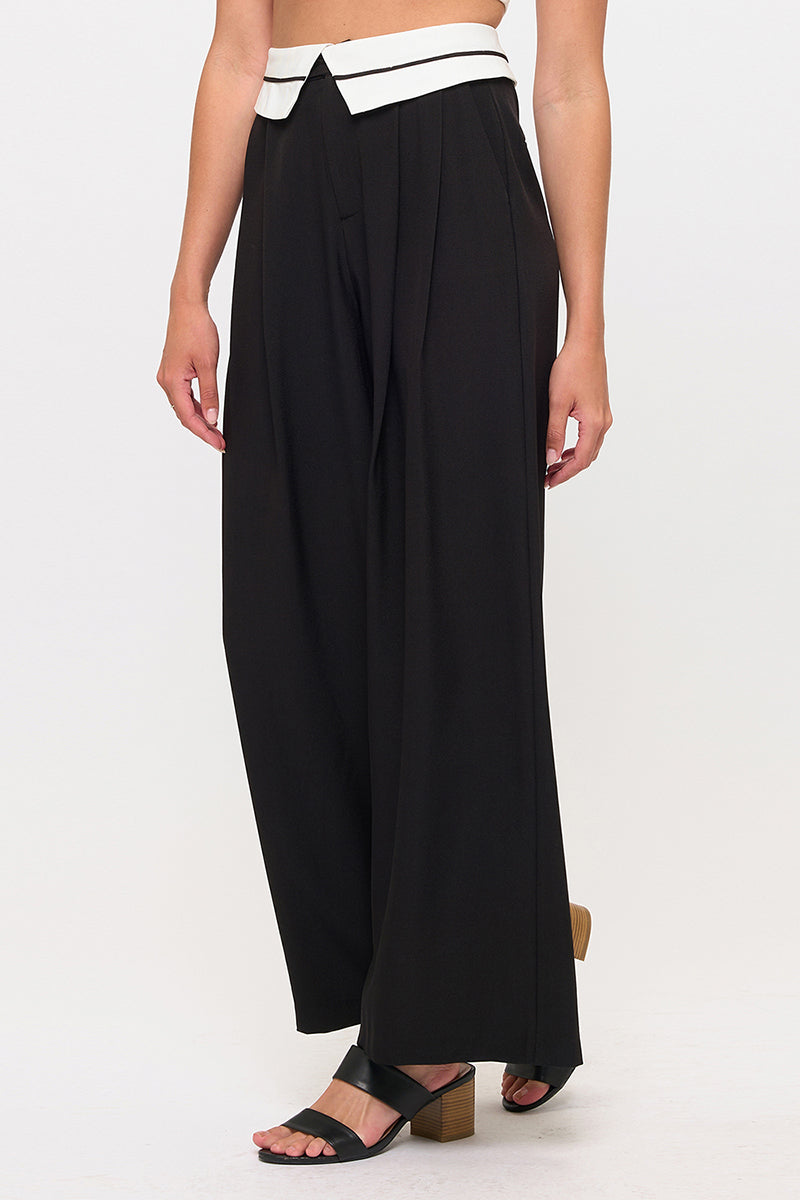 Tux Detail High Waist Wide-Leg Trousers Pants
