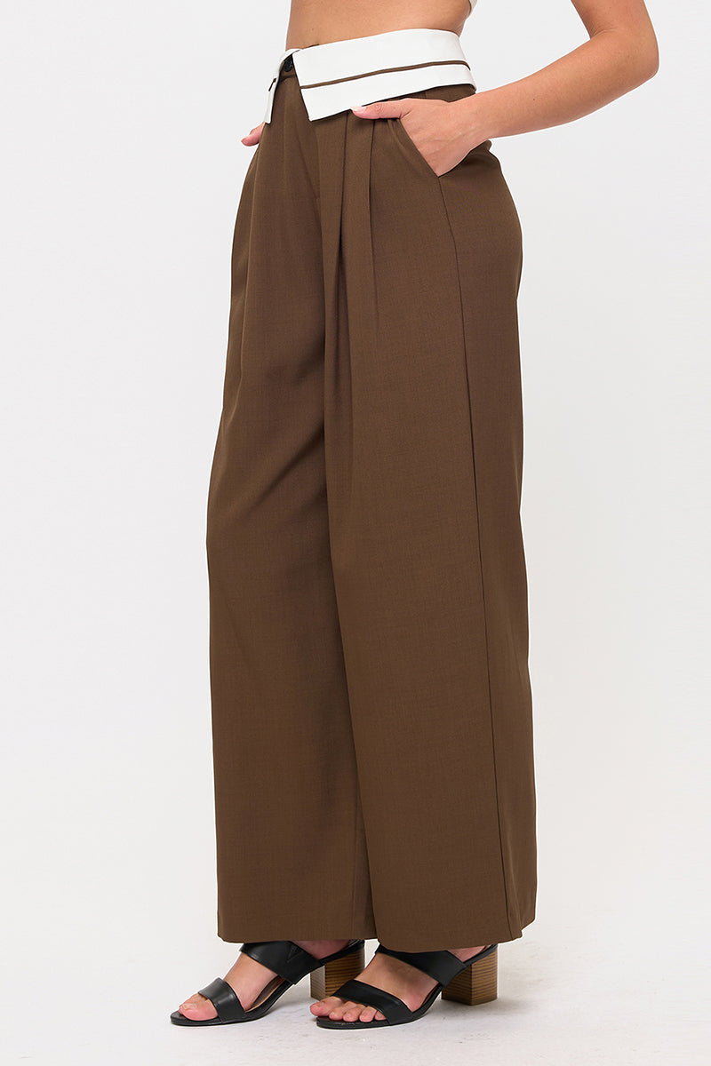 Tux Detail High Waist Wide-Leg Trousers Pants