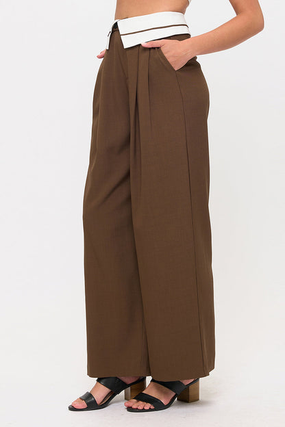 Tux Detail High Waist Wide-Leg Trousers Pants