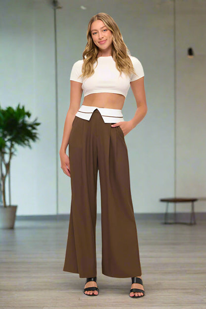 Tux Detail High Waist Wide-Leg Trousers Pants