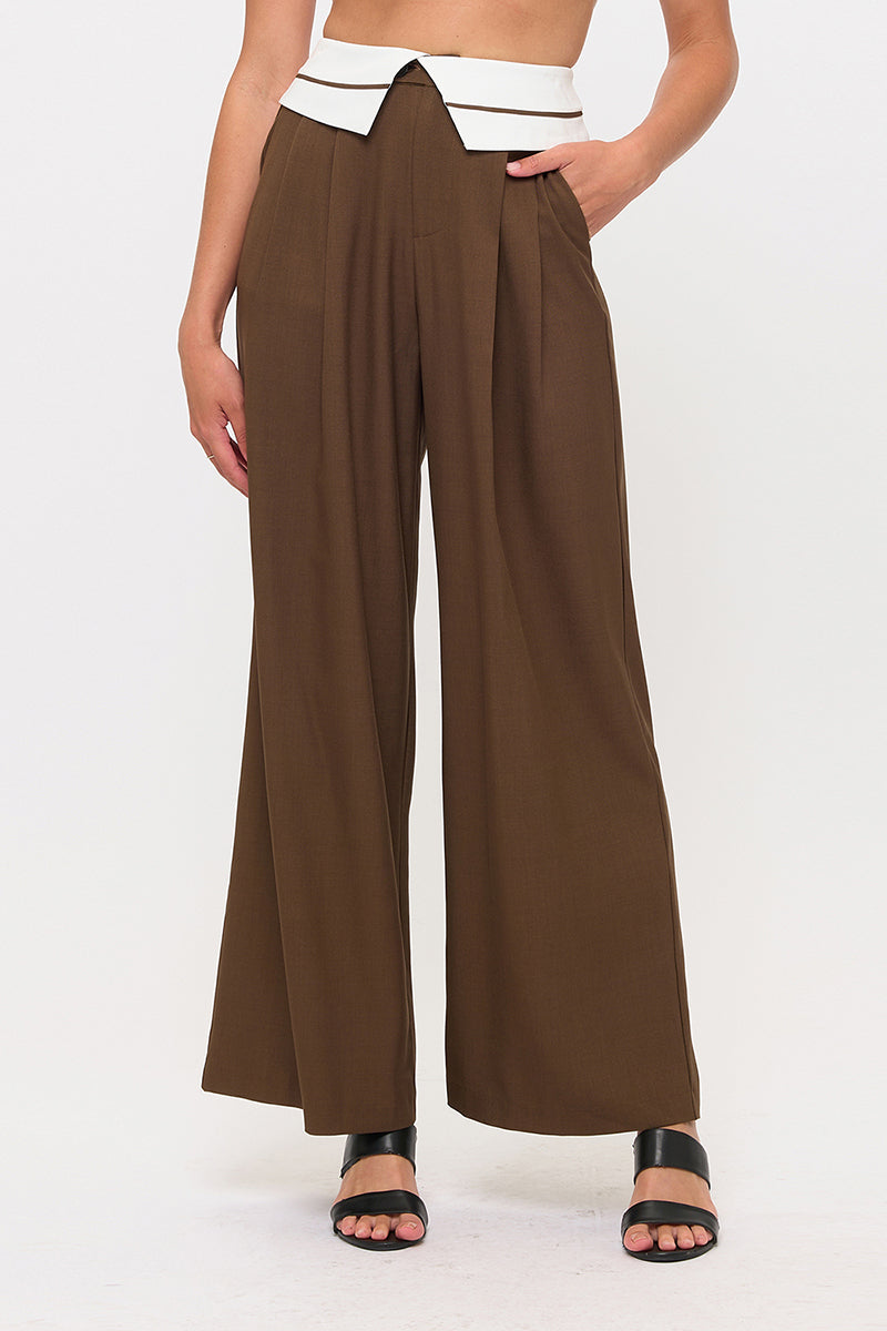 Tux Detail High Waist Wide-Leg Trousers Pants