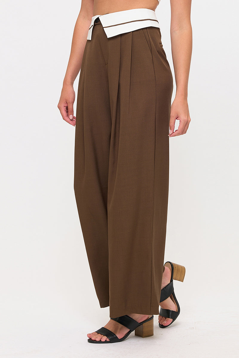 Tux Detail High Waist Wide-Leg Trousers Pants
